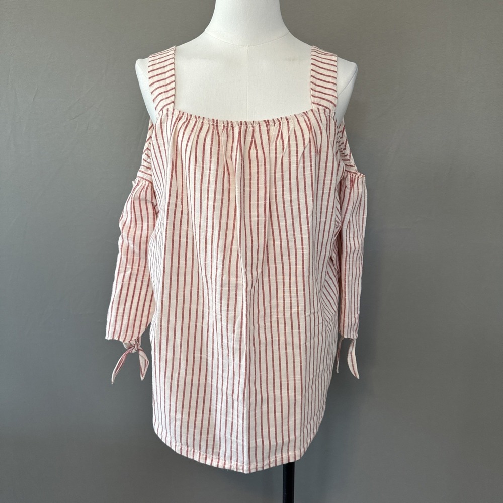 MADEWELL Cold-Shoulder Top in Red White Stripe Nautical Preppy Womens Size XL